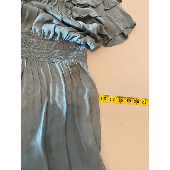 Shabby Chic Dress Bohemian Blue Ruffled Short Sleeve Smocked Waist XS - Picture 7 of 9